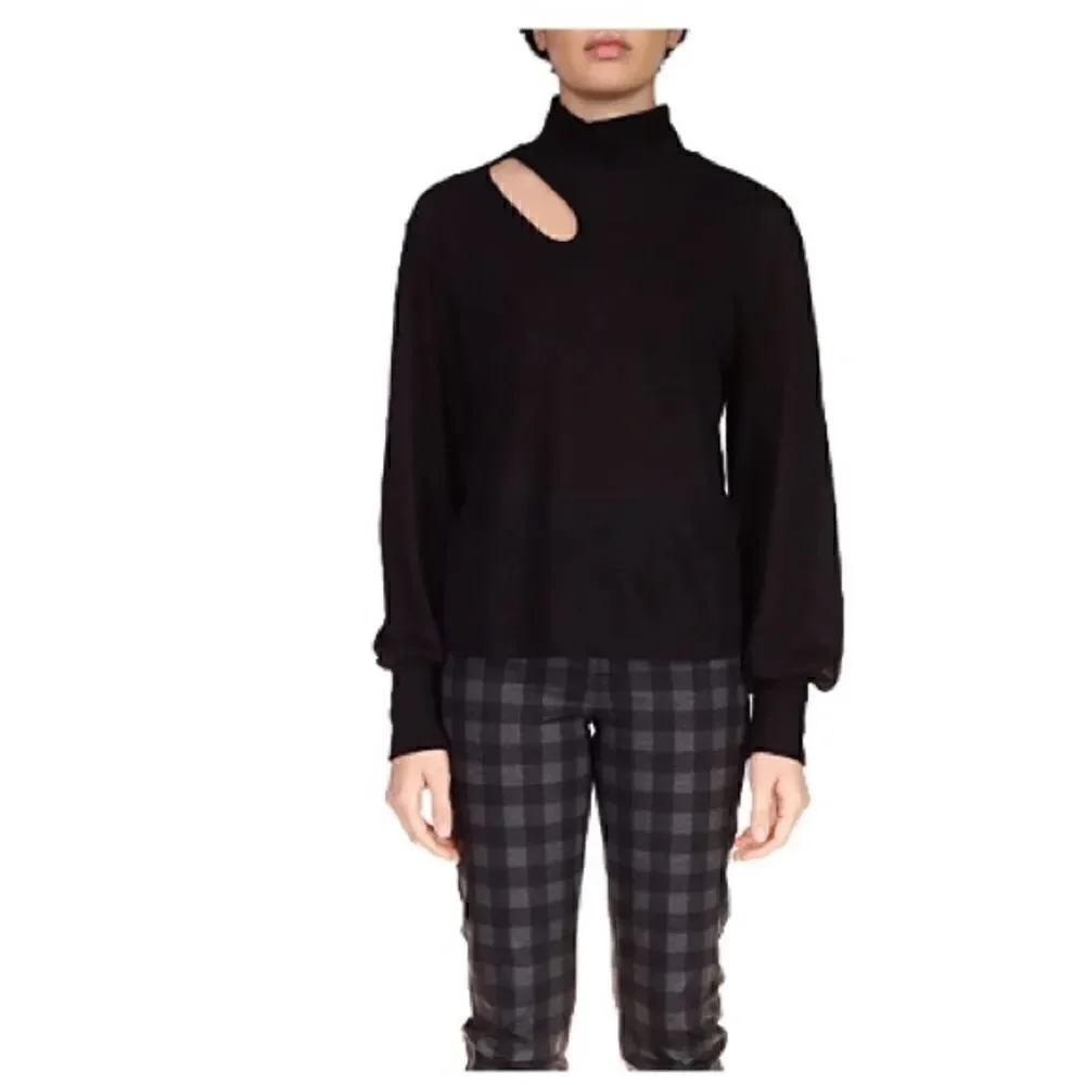 Sanctuary Women's Cutout Mock Neck Top Black, pullover sweater XS size 2